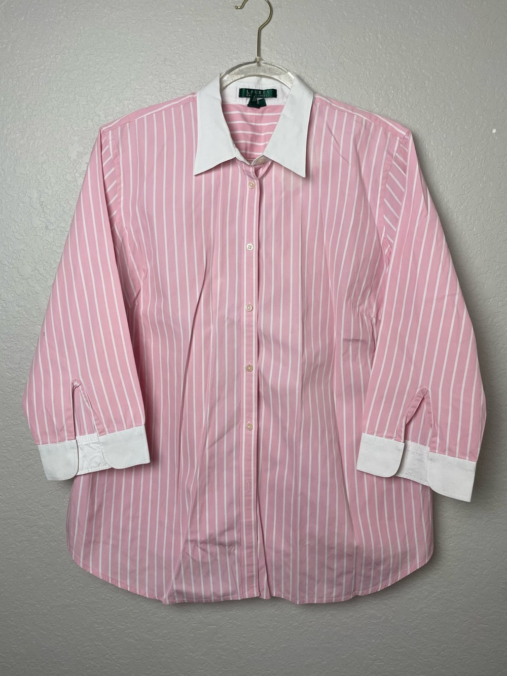 Ralph Lauren 100% Cotton Pink Stripe Dress Shirt w/Contrast Collar Size 2X As Is - Picture 1 of 10